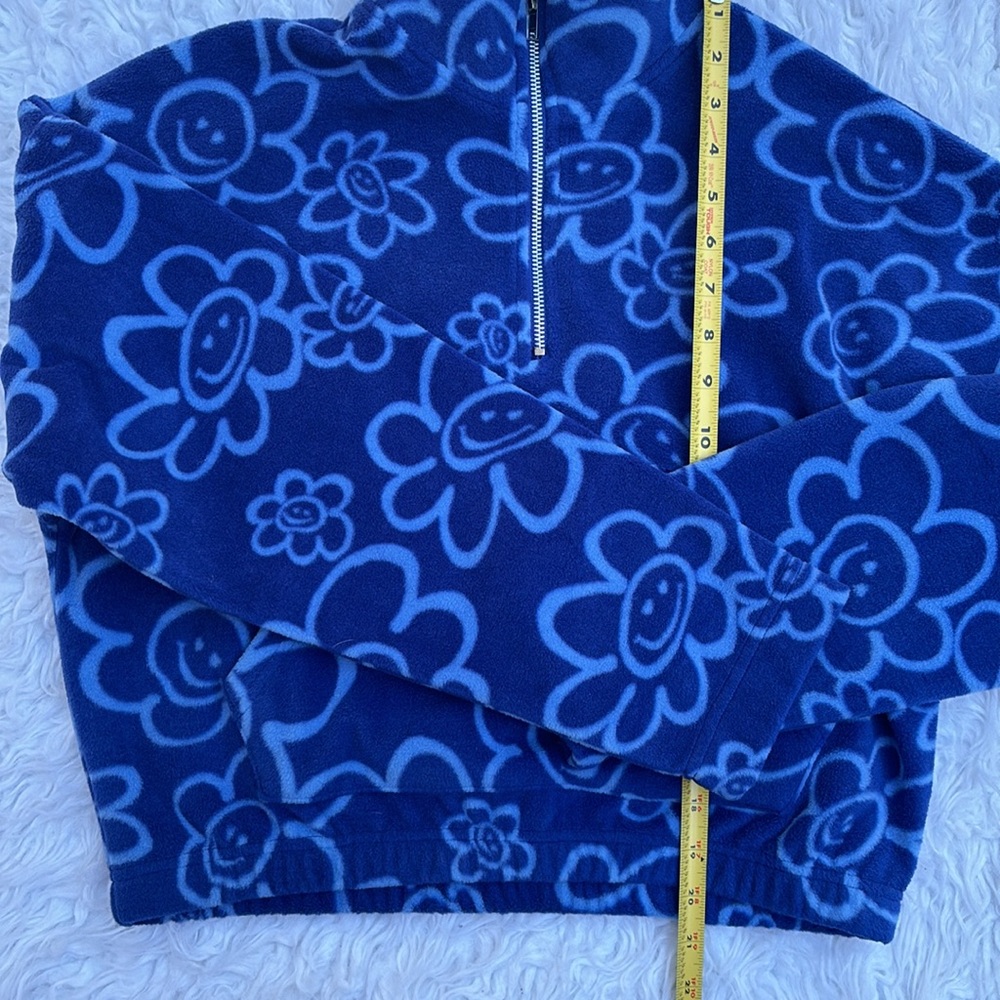 Forever 21 Cropped Half-Zip Floral š Smiley Face Pullover, Size Small - Picture 8 of 15